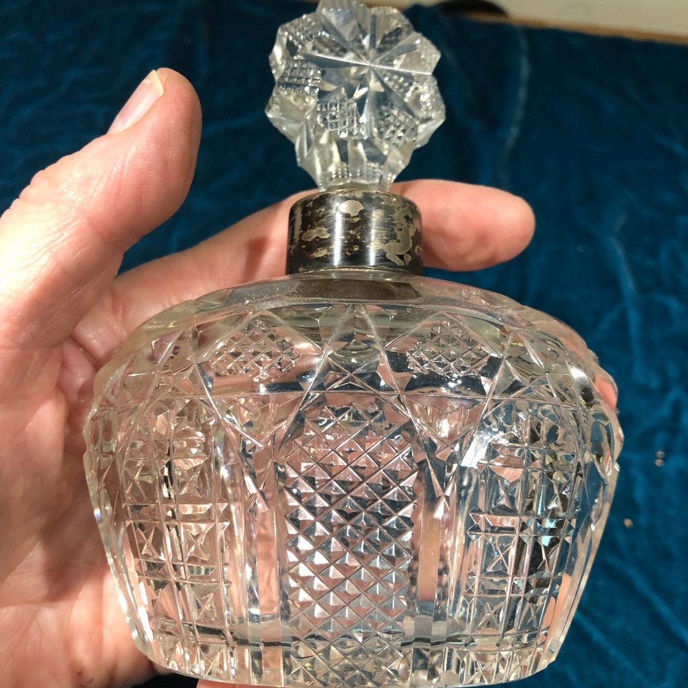 Elegant Antique crystal and sterling silver Perfume Bottle.